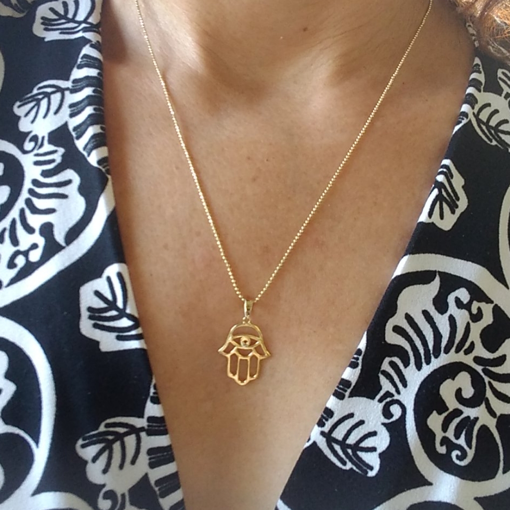 Stainless Steel/Yellow Gold Finish Hamsa Necklace